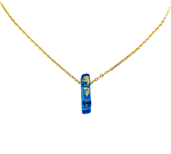 Handgemaakte glazen halsketting blauw met gouden details