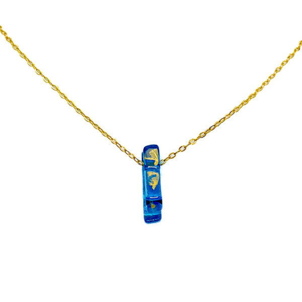 Handgemaakte glazen halsketting blauw met gouden details