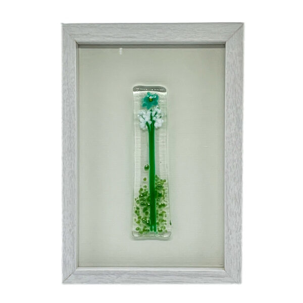 Handgemaakte glascreatie in kader - Groene bloemen