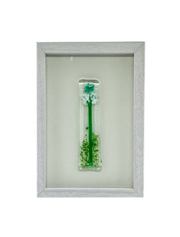 Handgemaakte glascreatie in kader - Groene bloemen