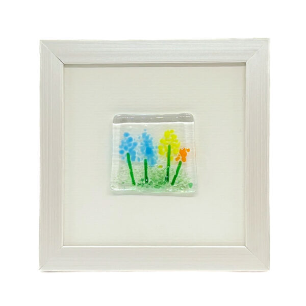 Handgemaakte glascreatie in kader - Wilde zomerbloemen