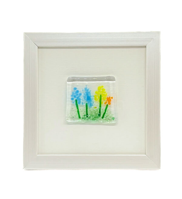 Handgemaakte glascreatie in kader - Wilde zomerbloemen